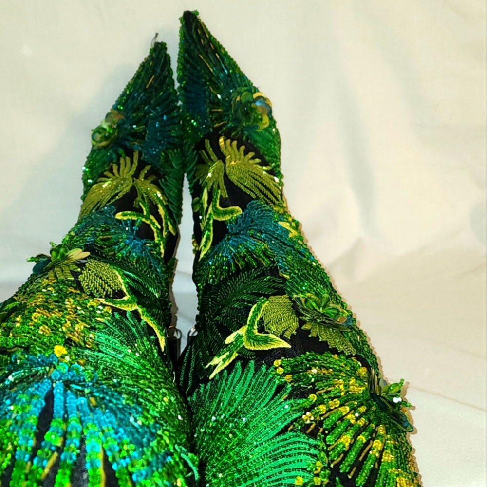 VERSACE embroided beaded over the knee boots